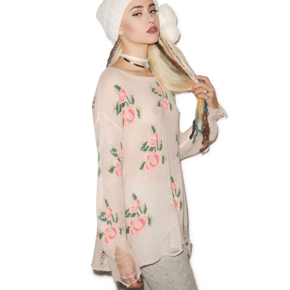 WILDFOX COUTURE Prairie Rose Lennon Distressed Sweater - Picture 3 of 5